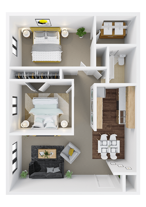 a floor plan of a 2 bedroom apartment at Kirkwood Meadows, Pocatello, 83201